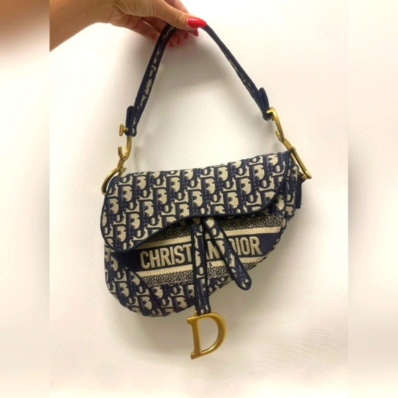 Christian Dior Oblique Saddle Bag Blue With Jacquard Strap - Picture 1 of 8